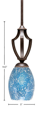 Zilo One Light Mini Pendant in Dark Granite with 5" Turquoise Fusion Shade
