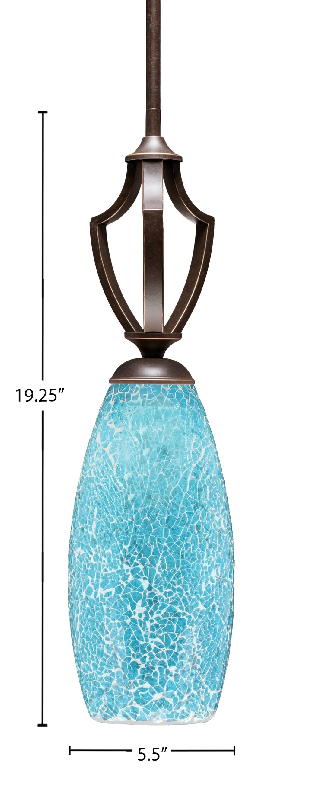 Zilo One Light Mini Pendant in Dark Granite with 5.5" Turquoise Fusion Shade