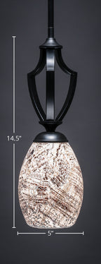 Zilo One Light Mini Pendant in Matte Black with 5" Natural Fusion Shade