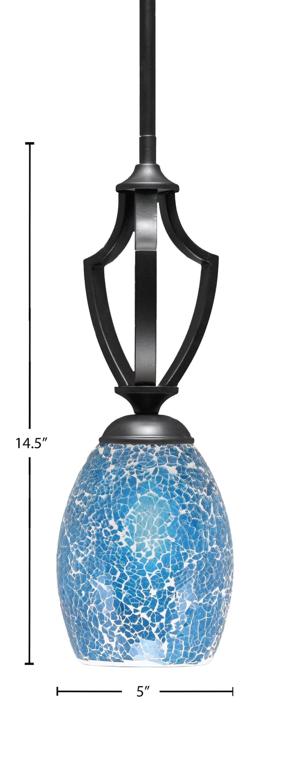 Zilo One Light Mini Pendant in Matte Black with 5" Turquoise Fusion Shade