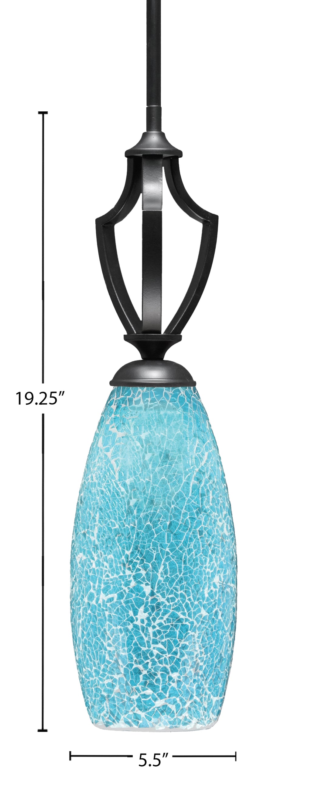 Zilo One Light Mini Pendant in Matte Black with 5.5" Turquoise Fusion Shade