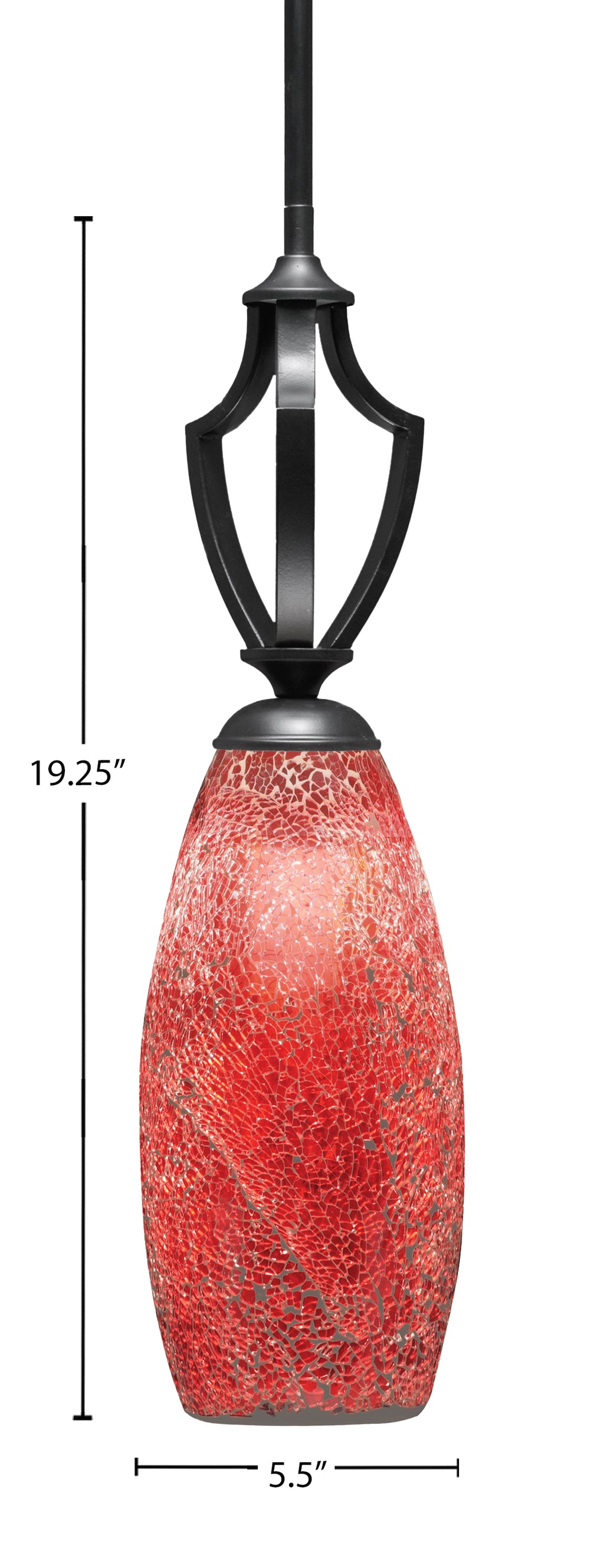 Zilo One Light Mini Pendant in Matte Black with 5.5" Red Fusion Shade