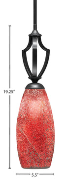 Zilo One Light Mini Pendant in Matte Black with 5.5" Red Fusion Shade