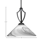 Zilo One Light Pendant in Matte Black with 16" Onyx Swirl Shade