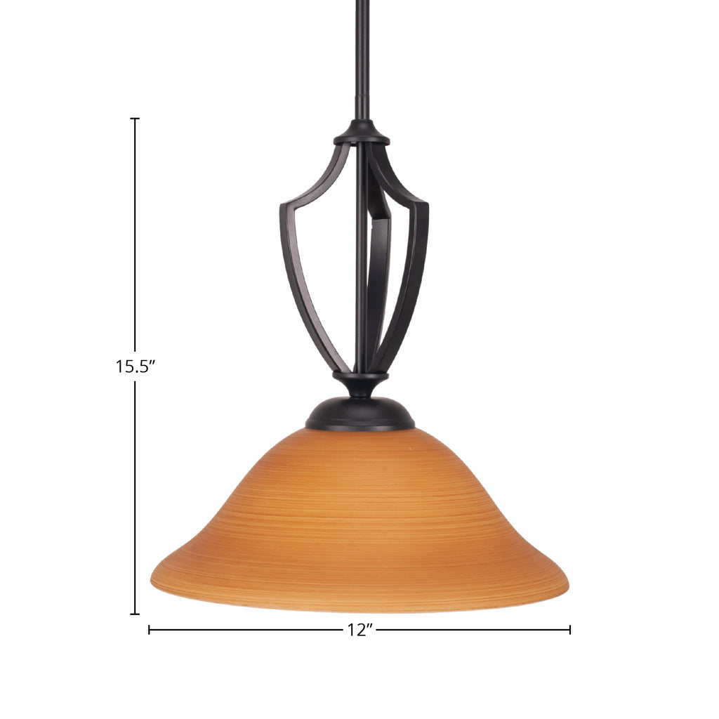 Zilo One Light Pendant in Matte Black with 12" Cayenne Linen Shade