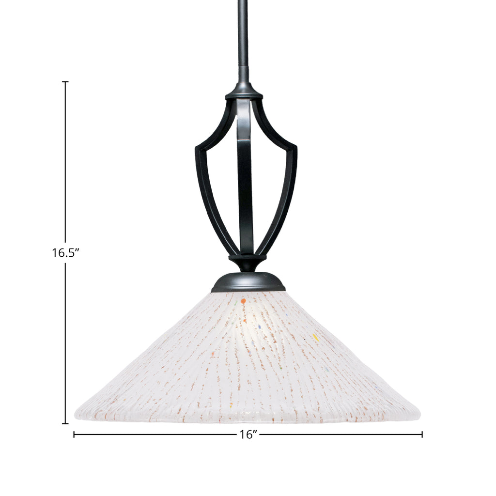 Zilo One Light Pendant in Matte Black with 16" Frosted Crystal Shade