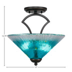 Zilo Two Light Semi-Flush Mount in Dark Granite with 12" Teal Crystal Shade