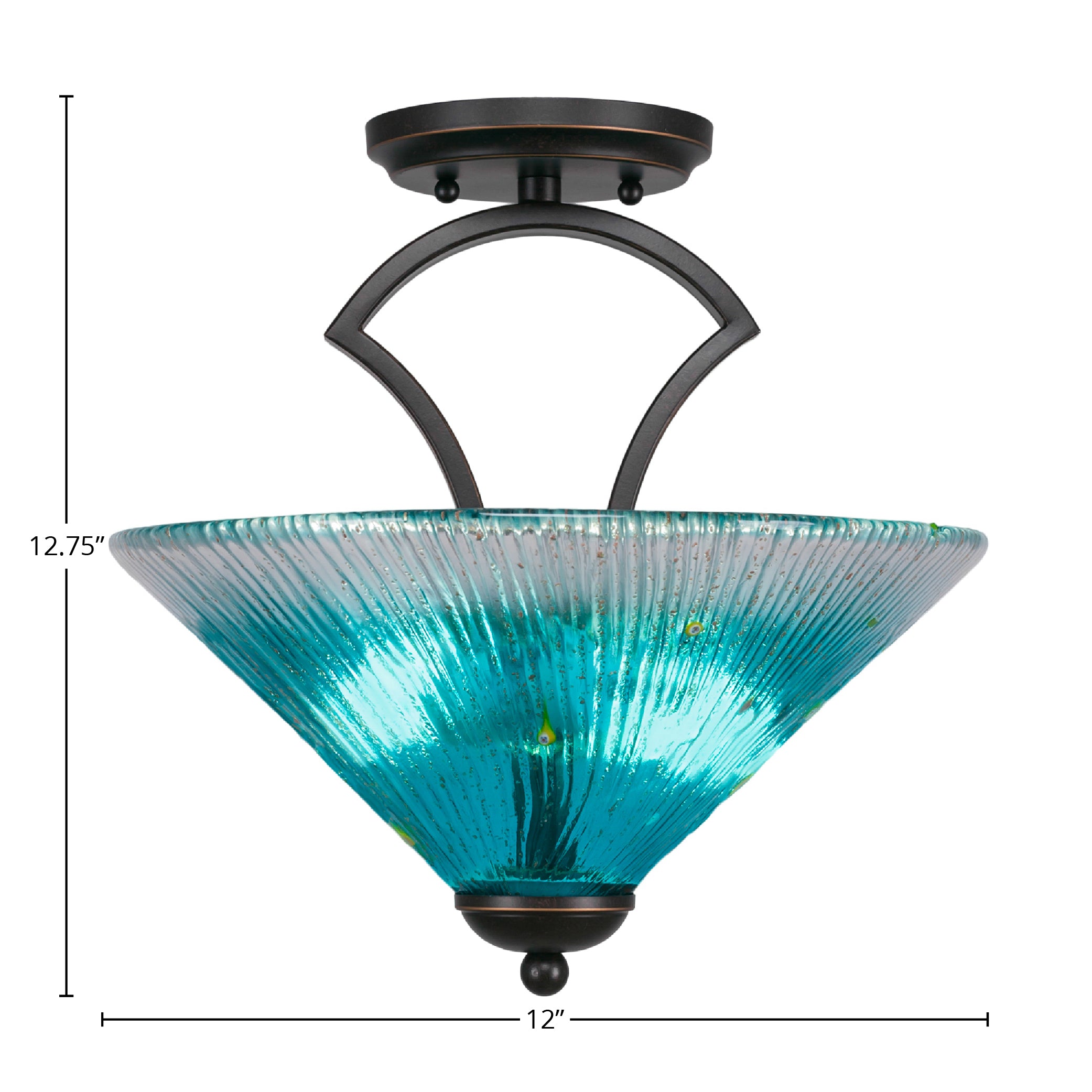 Zilo Two Light Semi-Flush Mount in Dark Granite with 12" Teal Crystal Shade