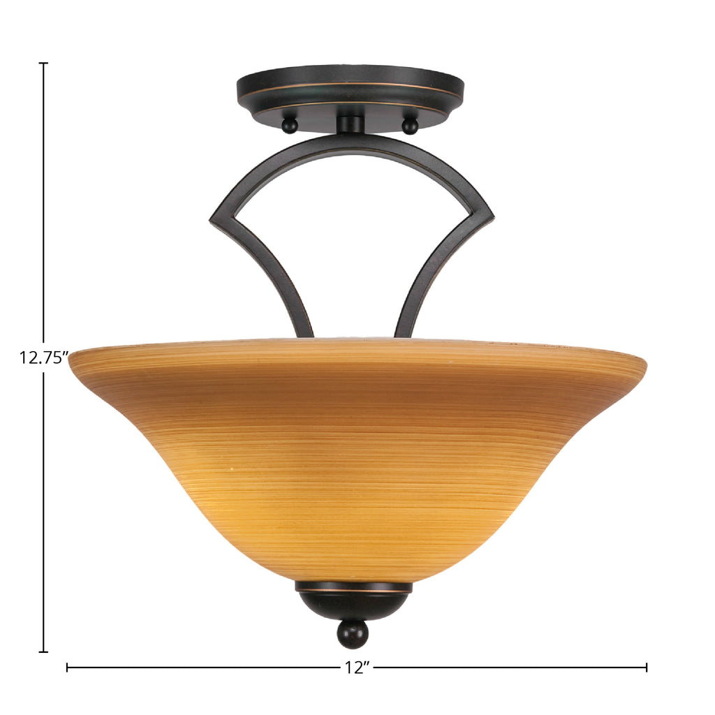 Zilo Two Light Semi-Flush Mount in Dark Granite with 12" Cayenne Linen Shade