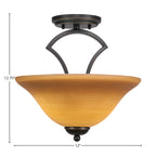 Zilo Two Light Semi-Flush Mount in Dark Granite with 12" Cayenne Linen Shade