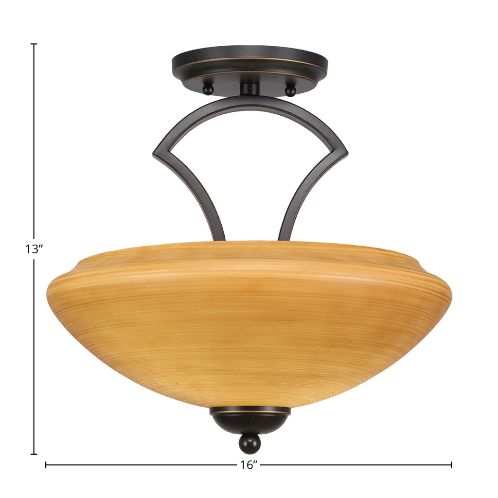 Zilo Two Light Semi-Flush Mount in Dark Granite with 14" Zilo Cayenne Linen Shade