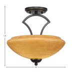 Zilo Two Light Semi-Flush Mount in Dark Granite with 14" Zilo Cayenne Linen Shade