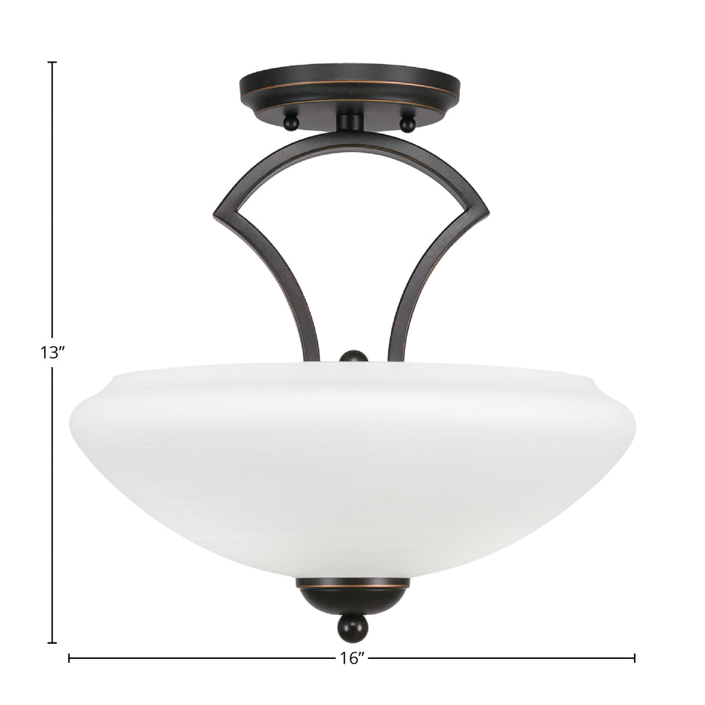 Zilo Two Light Semi-Flush Mount in Dark Granite with 14" Zilo White Linen Shade