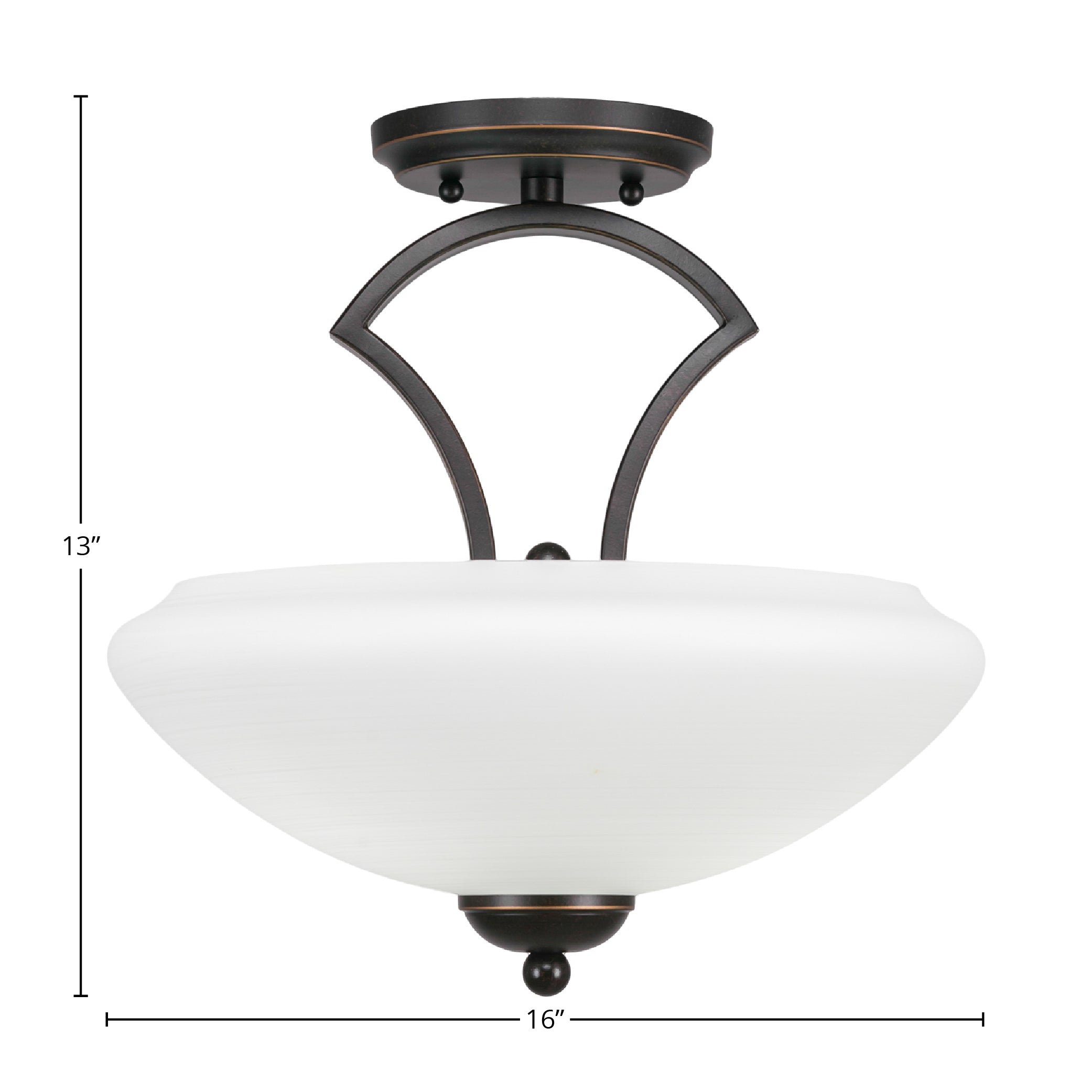 Zilo Two Light Semi-Flush Mount in Dark Granite with 14" Zilo White Linen Shade
