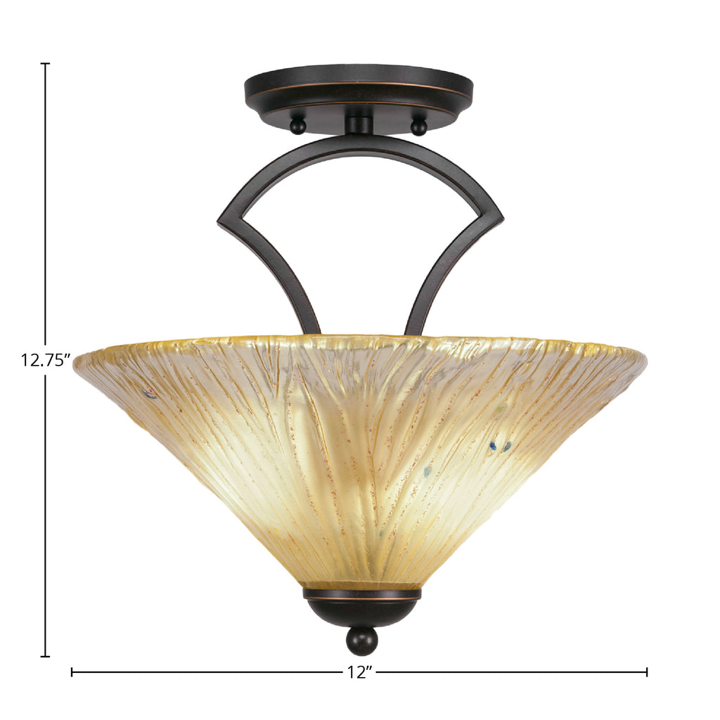 Zilo Two Light Semi-Flush Mount in Dark Granite with 12" Amber Crystal Shade