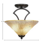Zilo Two Light Semi-Flush Mount in Dark Granite with 12" Amber Crystal Shade