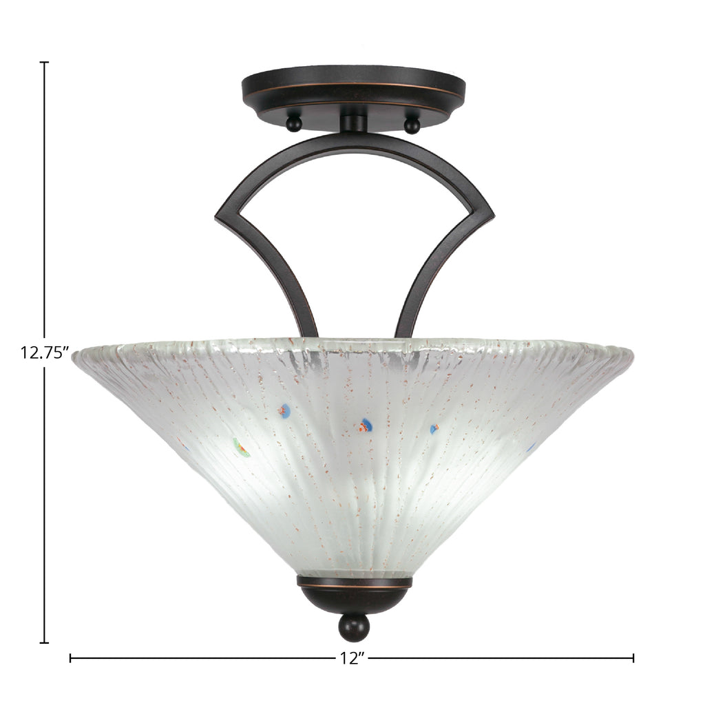 Zilo Two Light Semi-Flush Mount in Dark Granite with 12" Frosted Crystal Shade