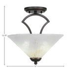 Zilo Two Light Semi-Flush Mount in Dark Granite with 12" Gold Ice Shade
