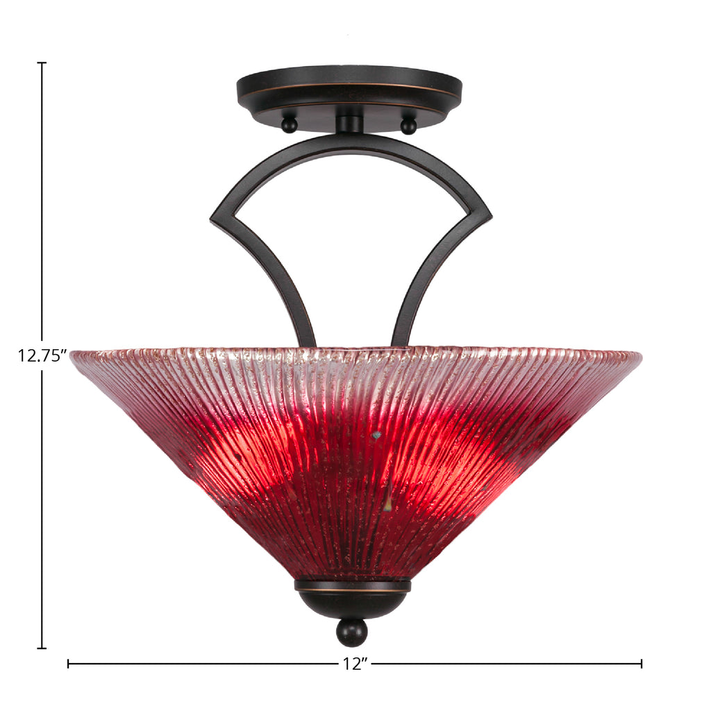 Zilo Two Light Semi-Flush Mount in Dark Granite with 12" Raspberry Crystal Shade