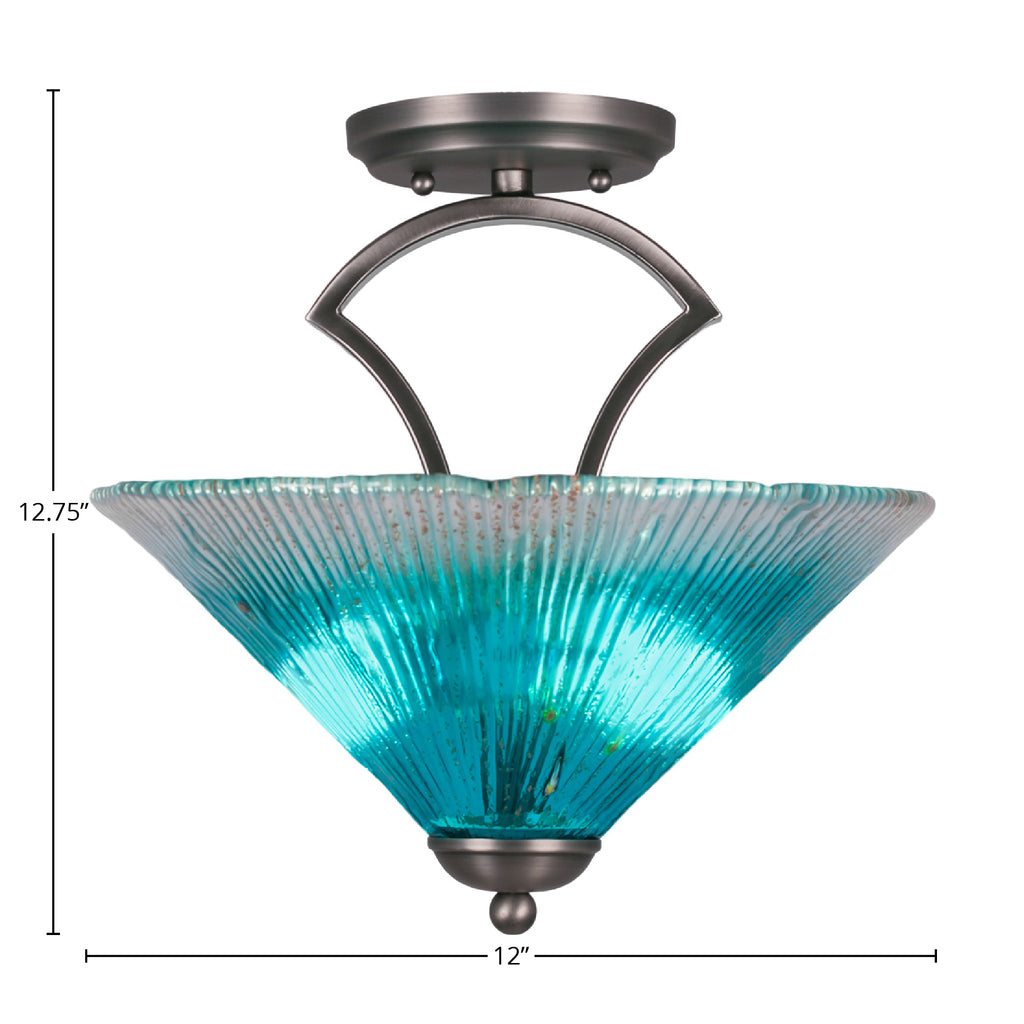 Zilo Two Light Semi-Flush Mount in Graphite with 12" Teal Crystal Shade