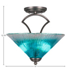 Zilo Two Light Semi-Flush Mount in Graphite with 12" Teal Crystal Shade