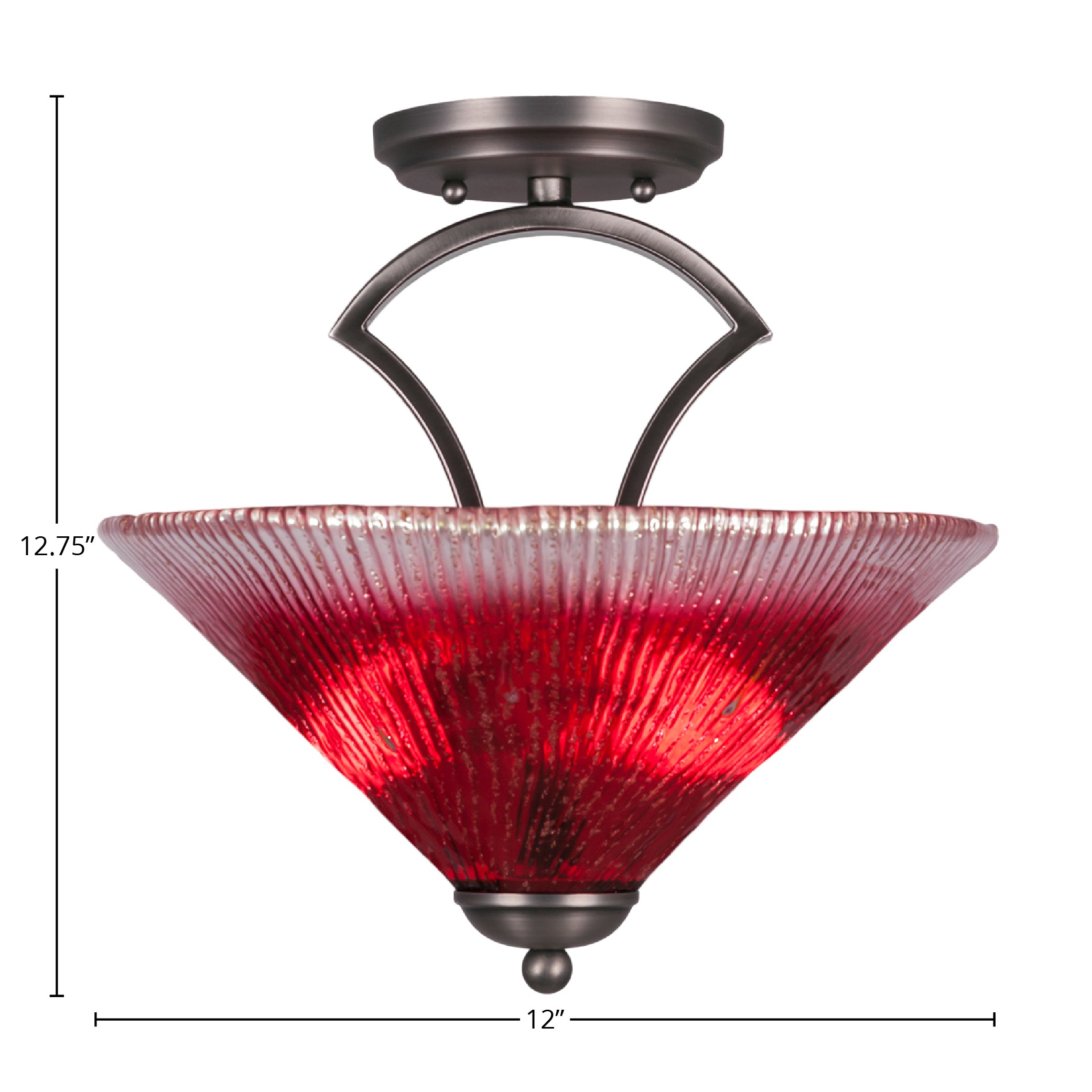 Zilo Two Light Semi-Flush Mount in Graphite with 12" Raspberry Crystal Shade