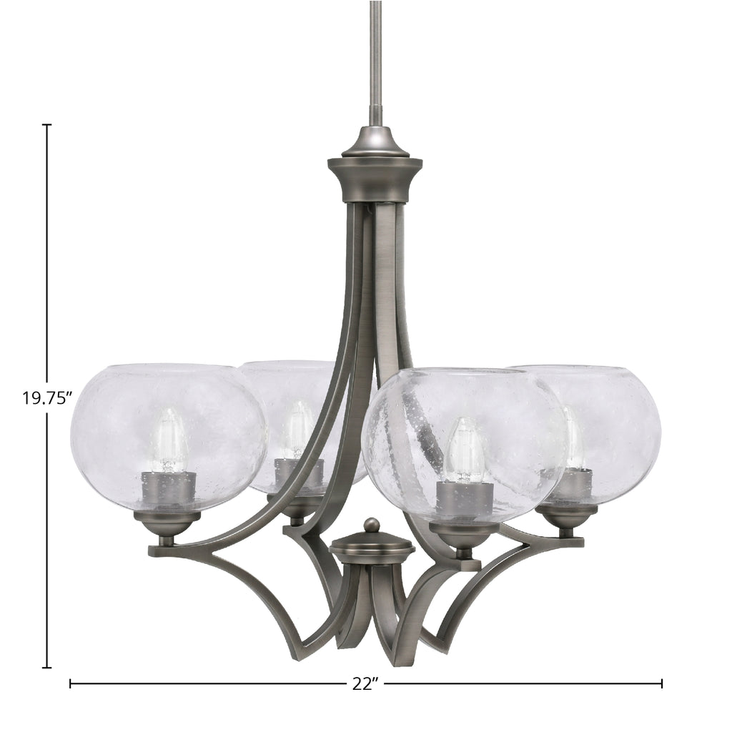 Zilo Four Light Chandelier in Graphite with 7" Clear Bubble Shade