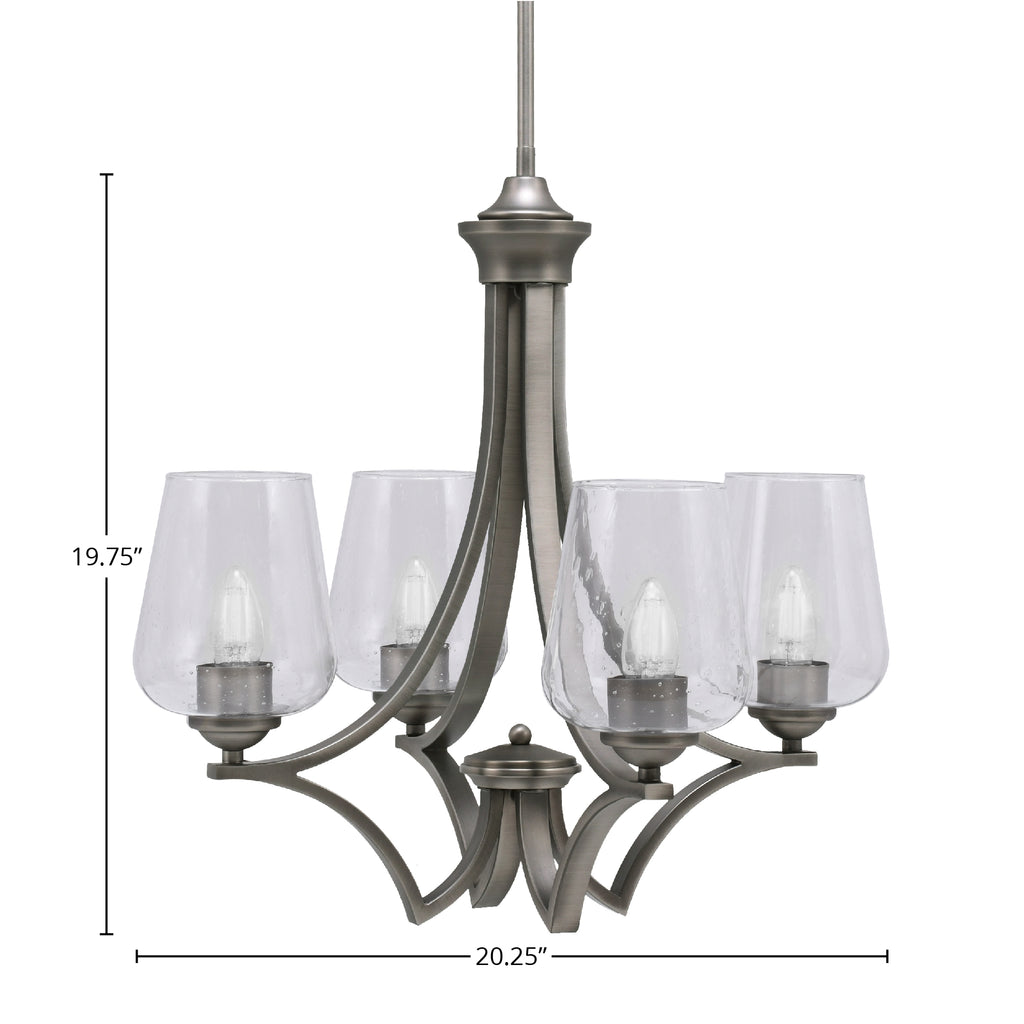 Zilo Four Light Chandelier in Graphite with 5" Clear Bubble Shade