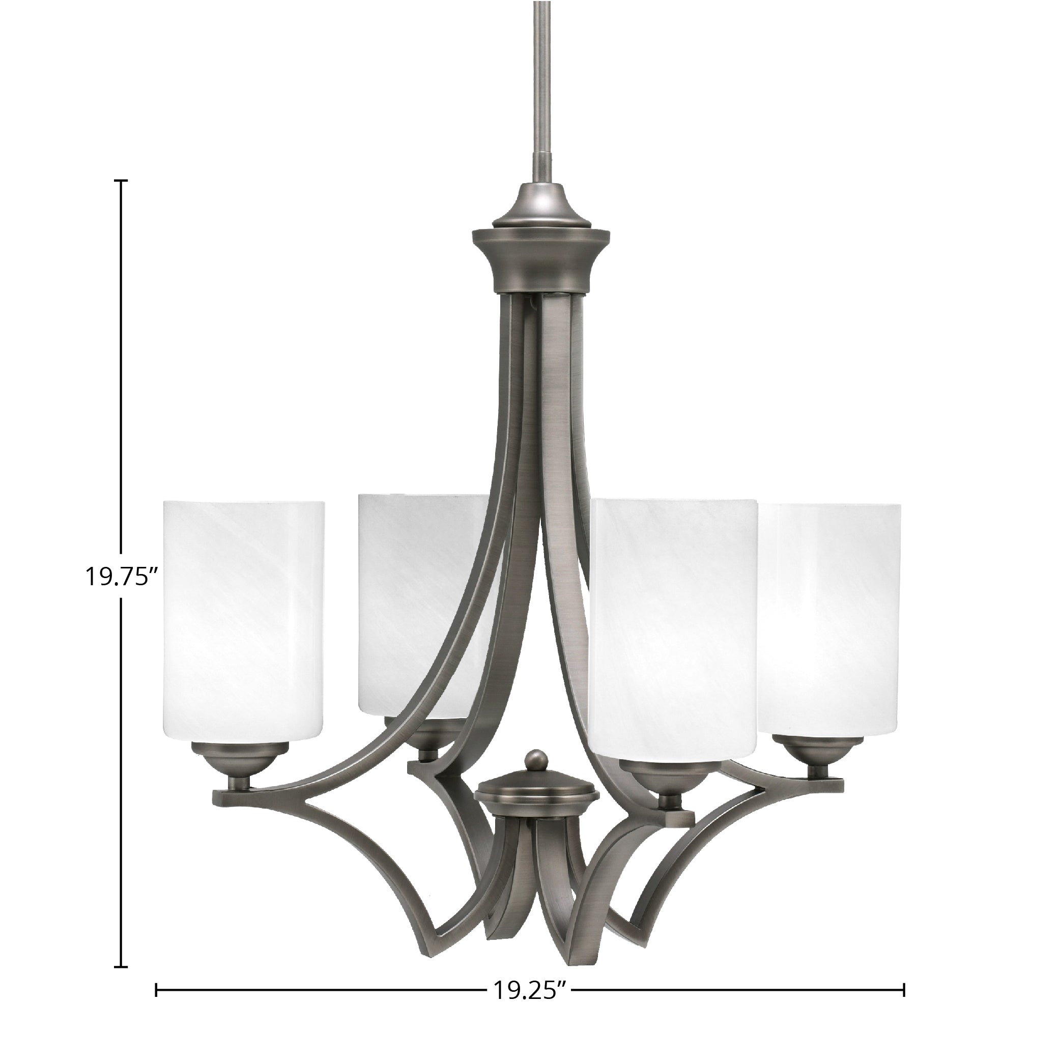 Zilo Four Light Chandelier in Graphite with 4" White Marble Shade