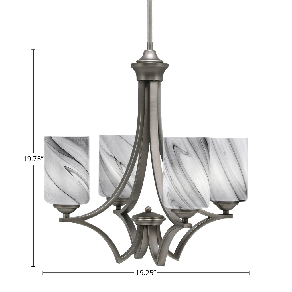 Zilo Four Light Chandelier in Graphite with 4" Onyx Swirl Shade
