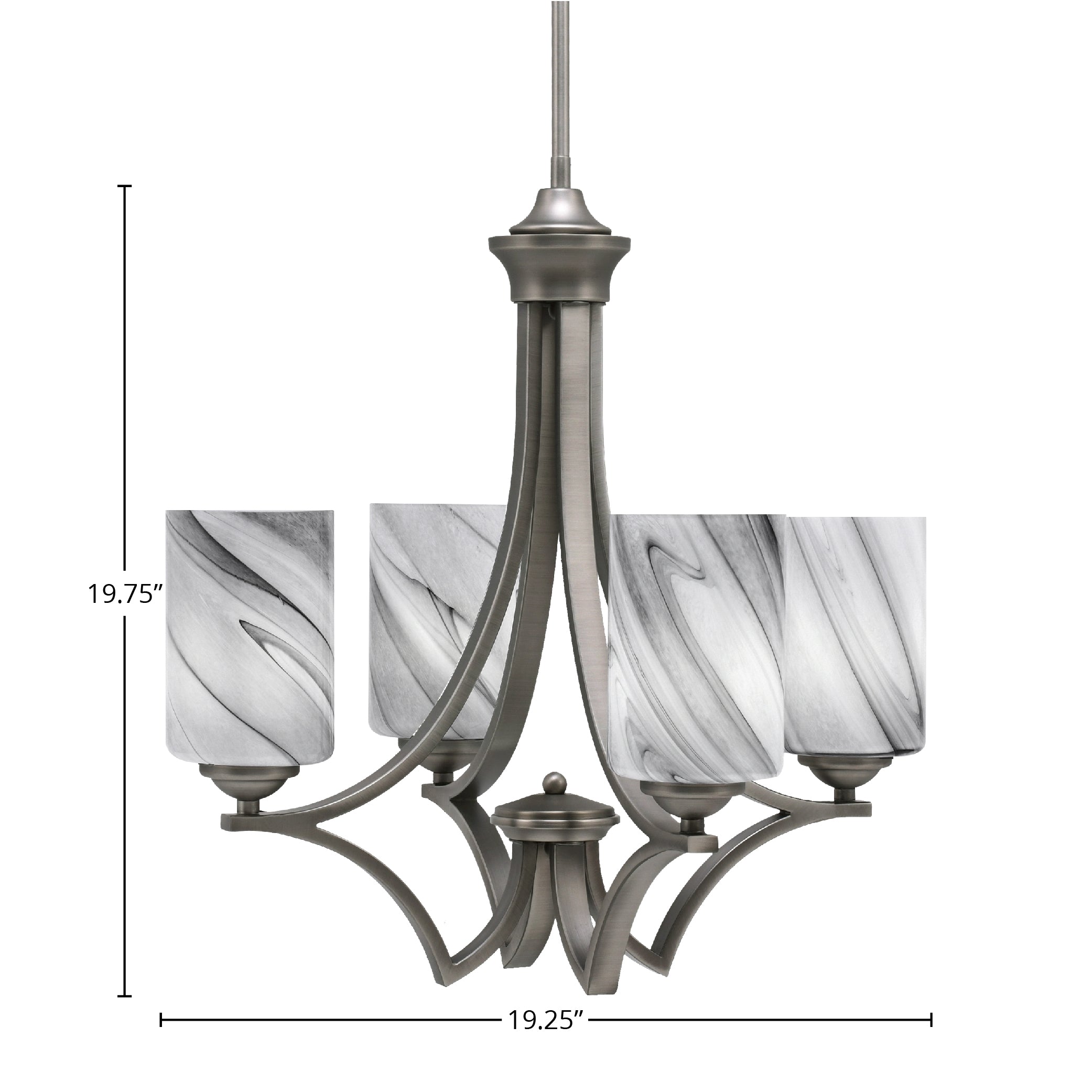 Zilo Four Light Chandelier in Graphite with 4" Onyx Swirl Shade