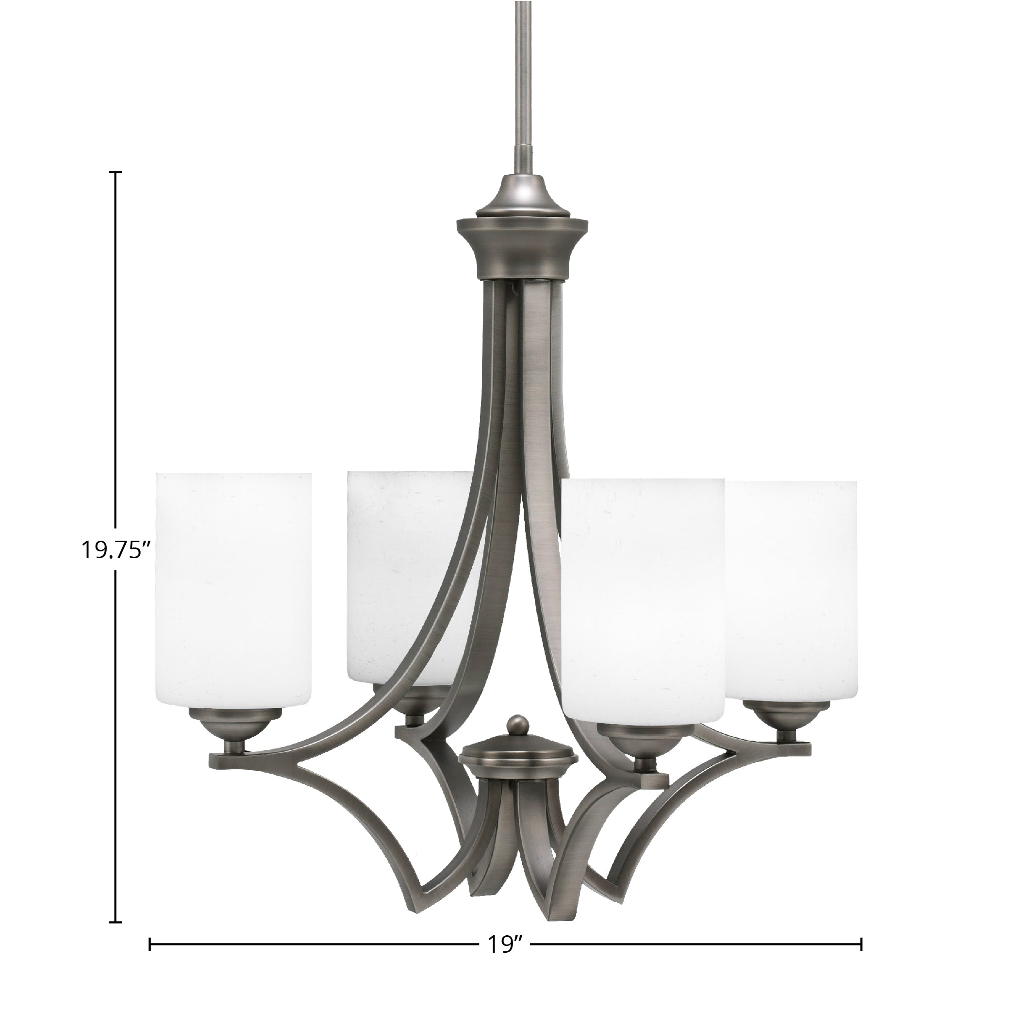 Zilo Four Light Chandelier in Graphite with 4" White Muslin Shade