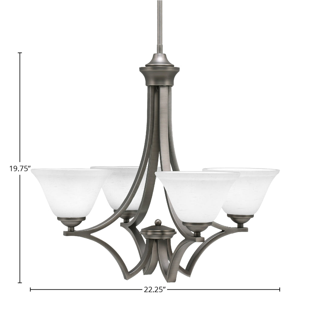 Zilo Four Light Chandelier in Graphite with 7" White Muslin Shade