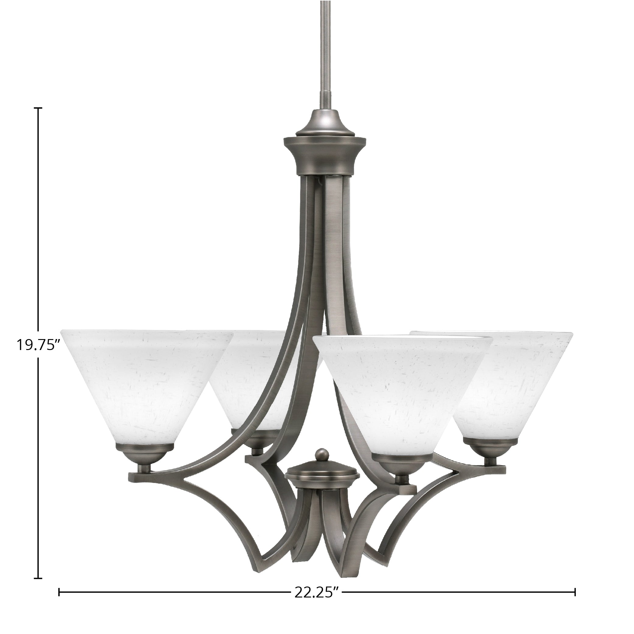 Zilo Four Light Chandelier in Graphite with 7" White Muslin Shade