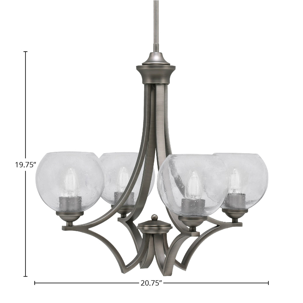Zilo Four Light Chandelier in Graphite with 5.75" Clear Bubble Shade
