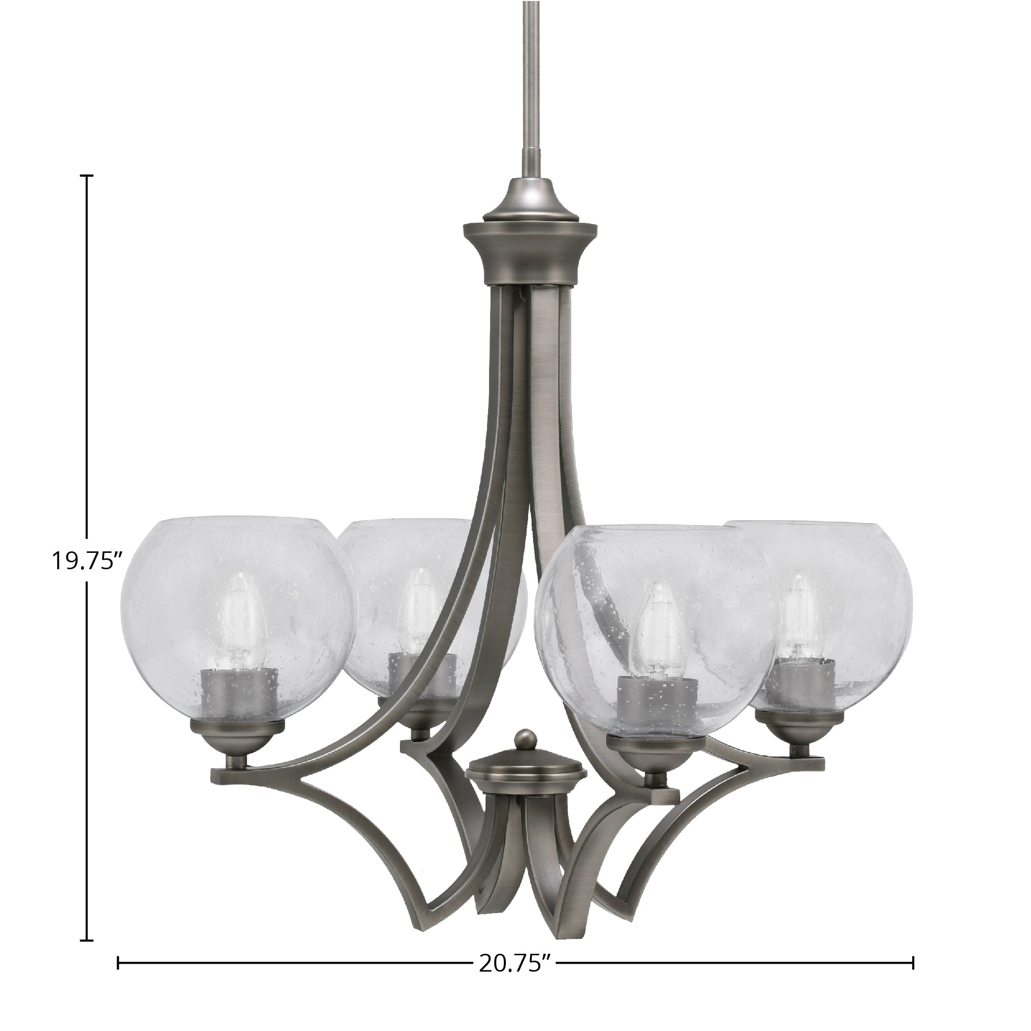 Zilo Four Light Chandelier in Graphite with 5.75" Clear Bubble Shade
