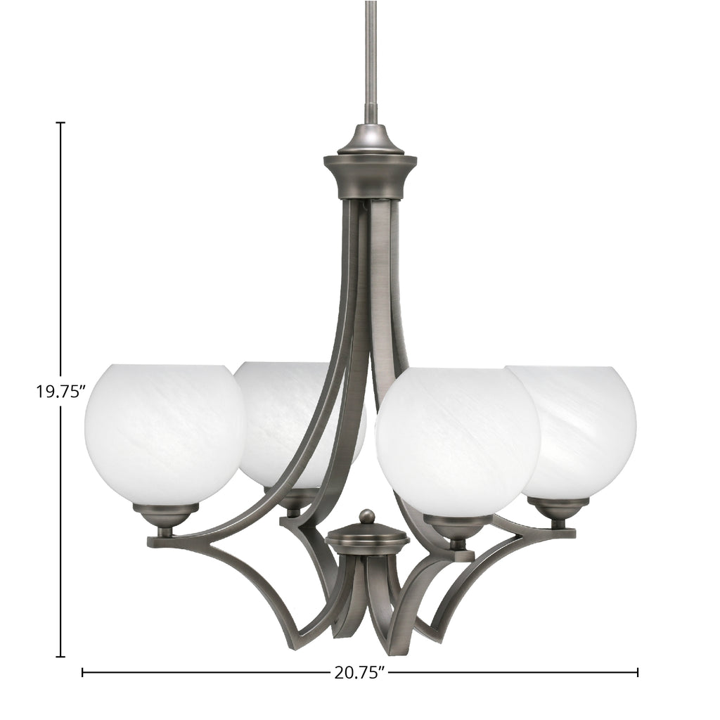 Zilo Four Light Chandelier in Graphite with 5.75" White Marble Shade
