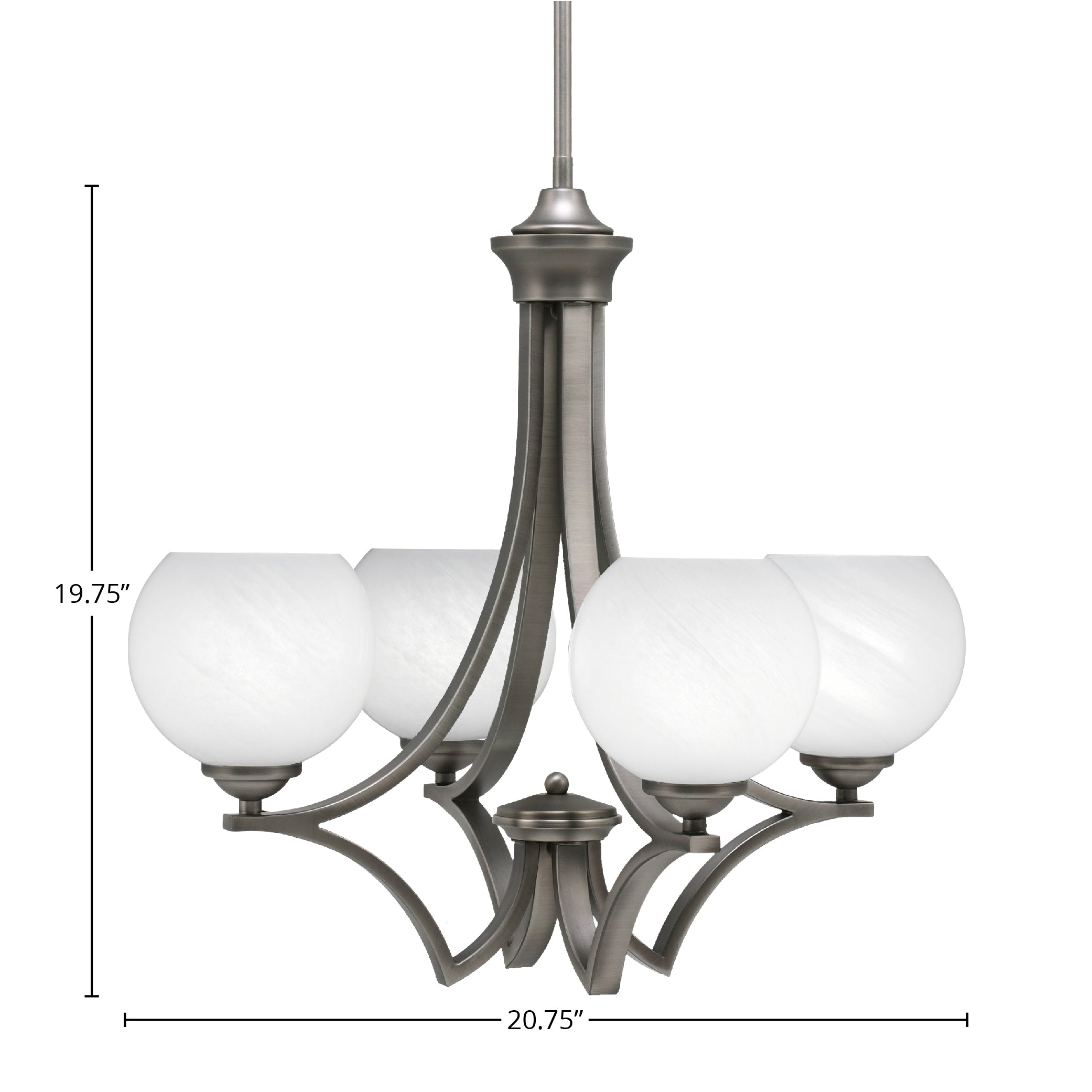 Zilo Four Light Chandelier in Graphite with 5.75" White Marble Shade