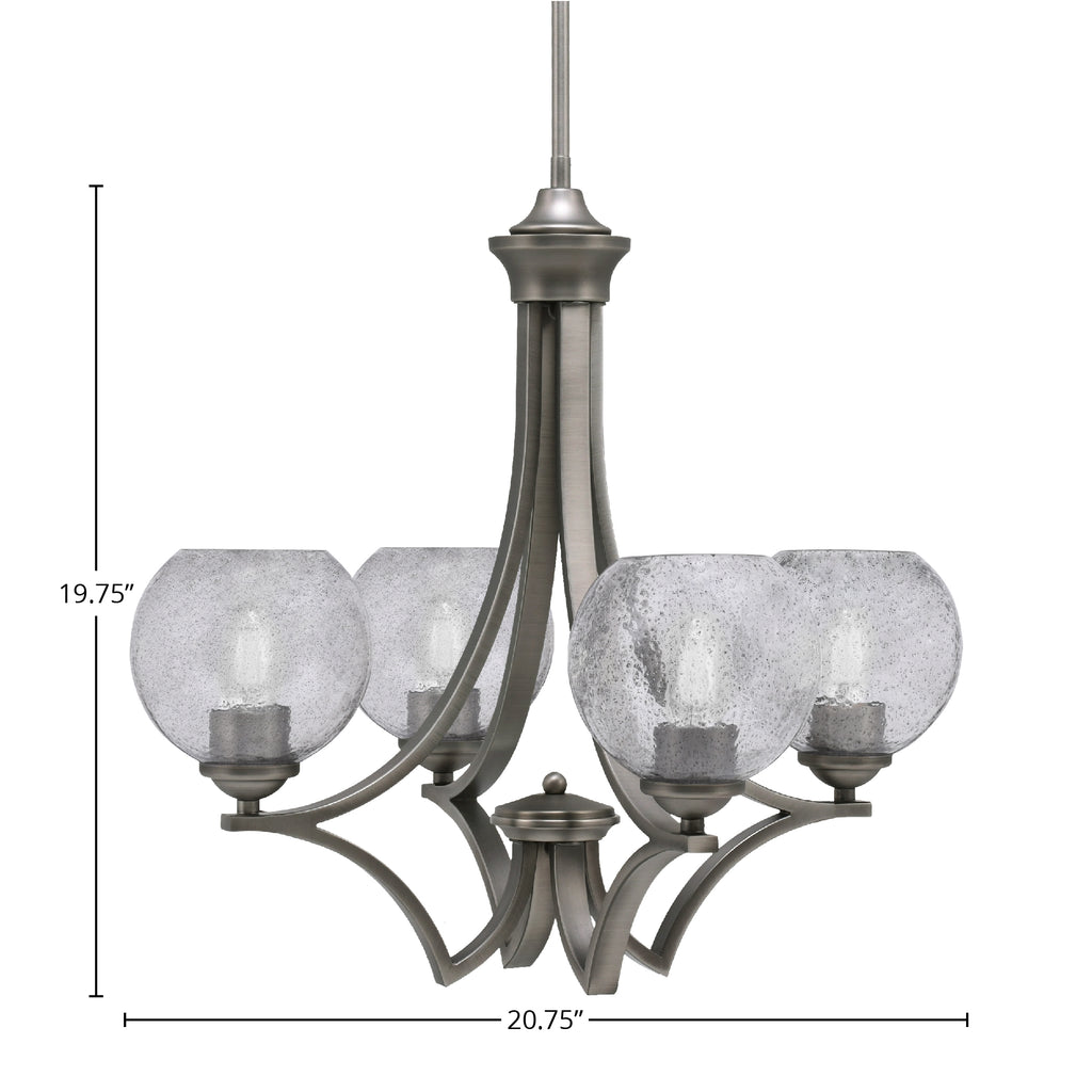Zilo Four Light Chandelier in Graphite with 5.75" Smoke Bubble Shade