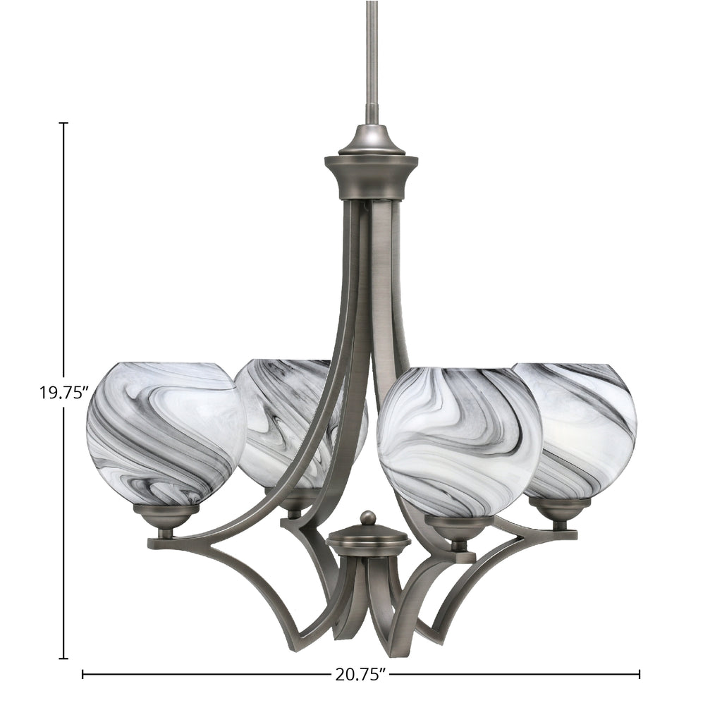 Zilo Four Light Chandelier in Graphite with 5.75" Onyx Swirl Shade