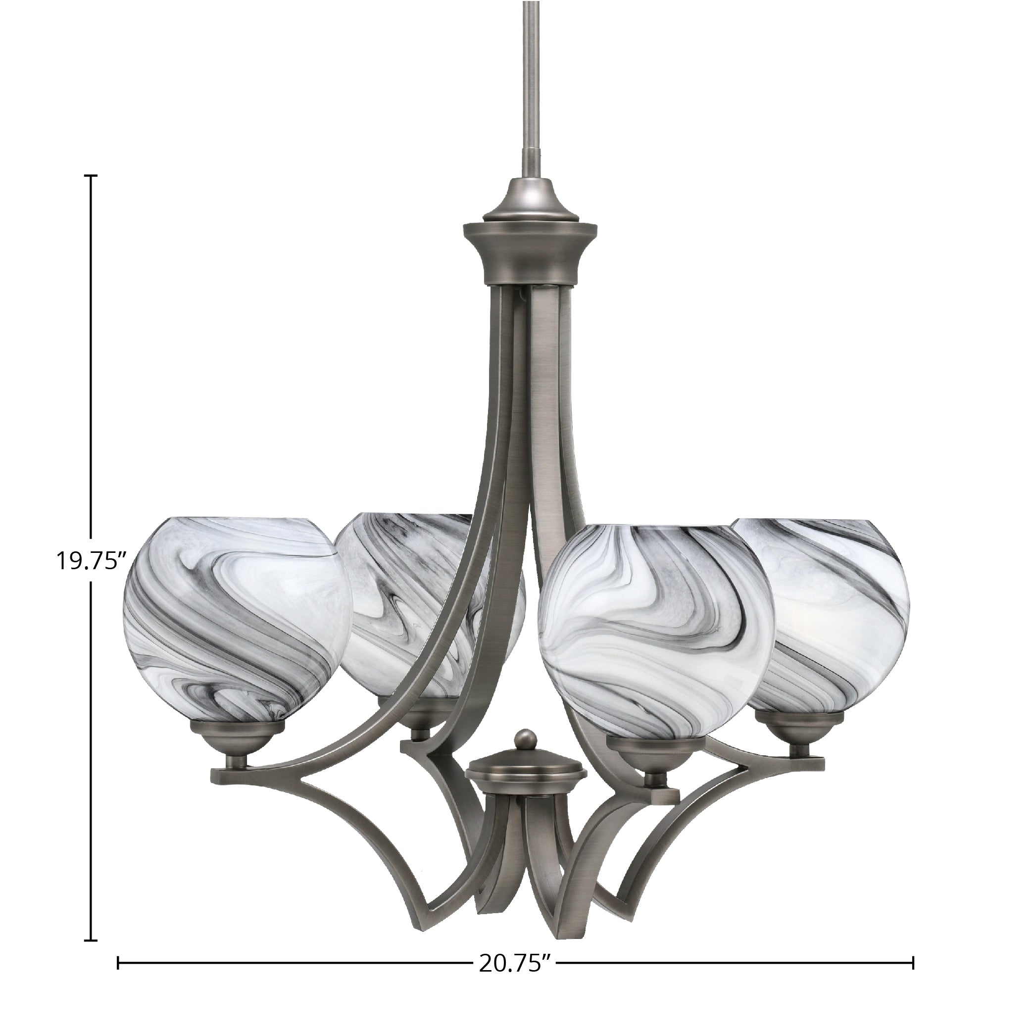 Zilo Four Light Chandelier in Graphite with 5.75" Onyx Swirl Shade