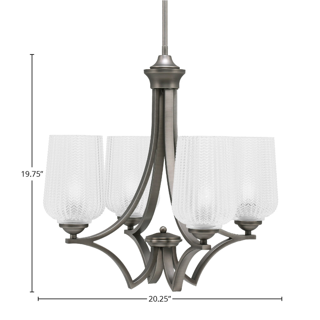 Zilo Four Light Chandelier in Graphite with 5" Clear Textured Shade