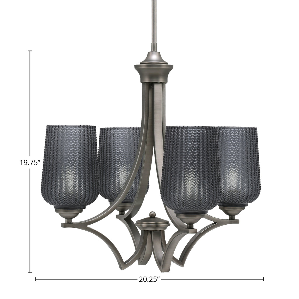 Zilo Four Light Chandelier in Graphite with 5" Smoke Textured Shade