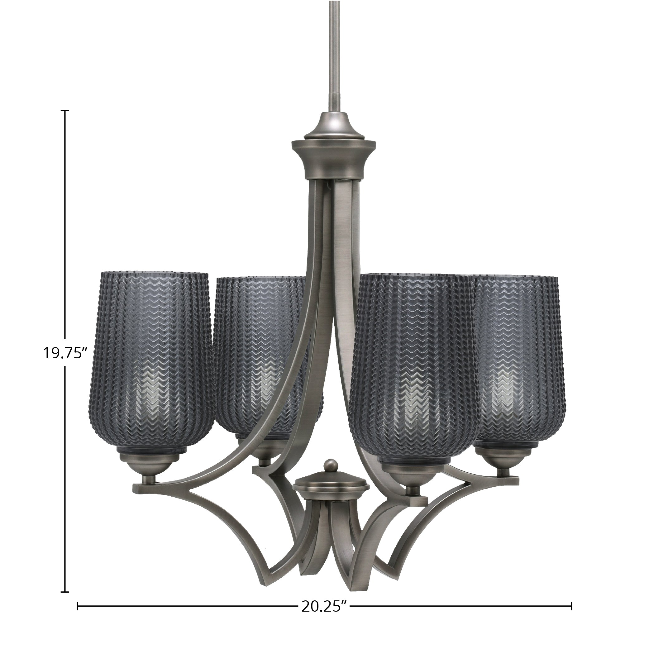Zilo Four Light Chandelier in Graphite with 5" Smoke Textured Shade