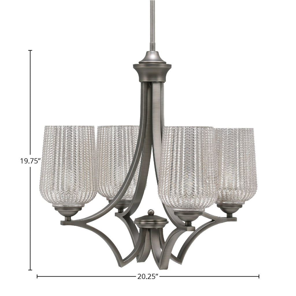 Zilo Four Light Chandelier in Graphite with 5" Silver Textured Shade