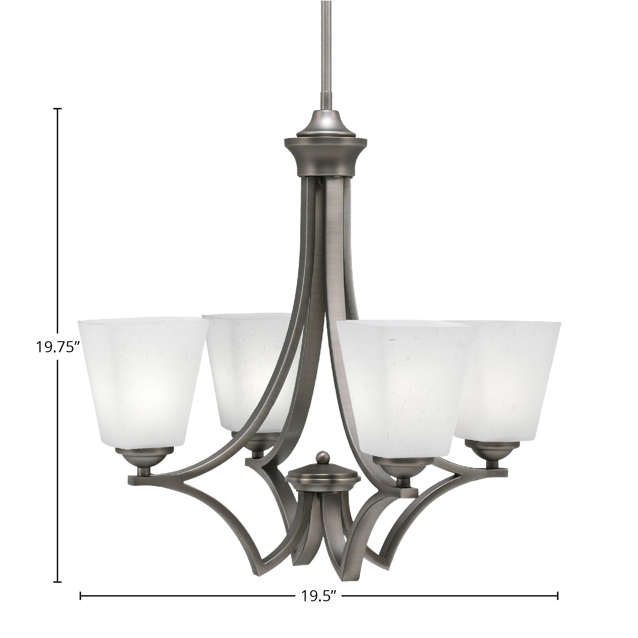 Zilo Four Light Chandelier in Graphite with 4.5" Square White Muslin Shade