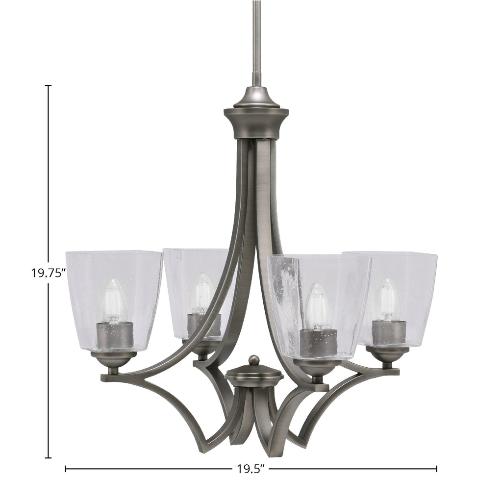 Zilo Four Light Chandelier in Graphite with 4.5" Square Clear Bubble Shade