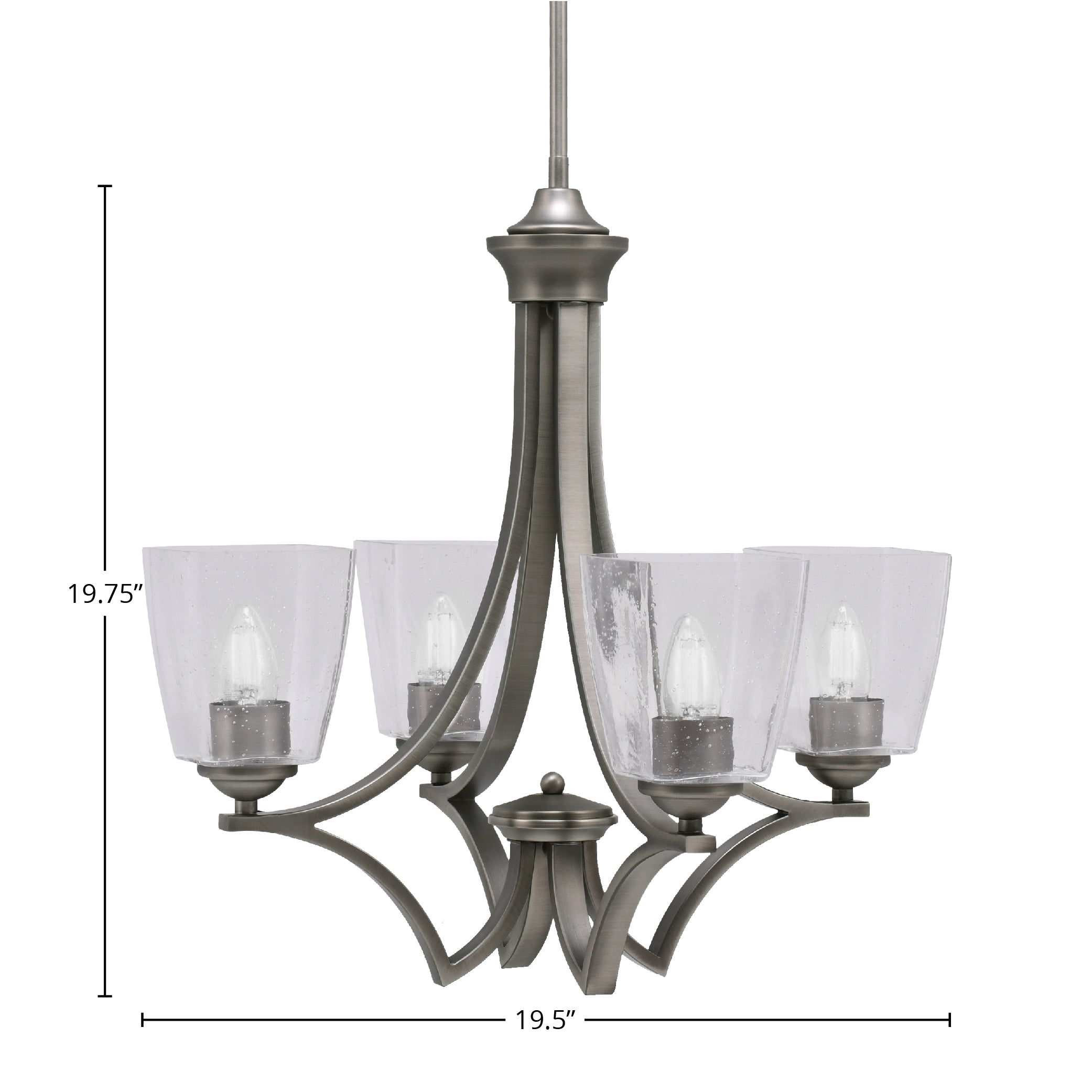 Zilo Four Light Chandelier in Graphite with 4.5" Square Clear Bubble Shade