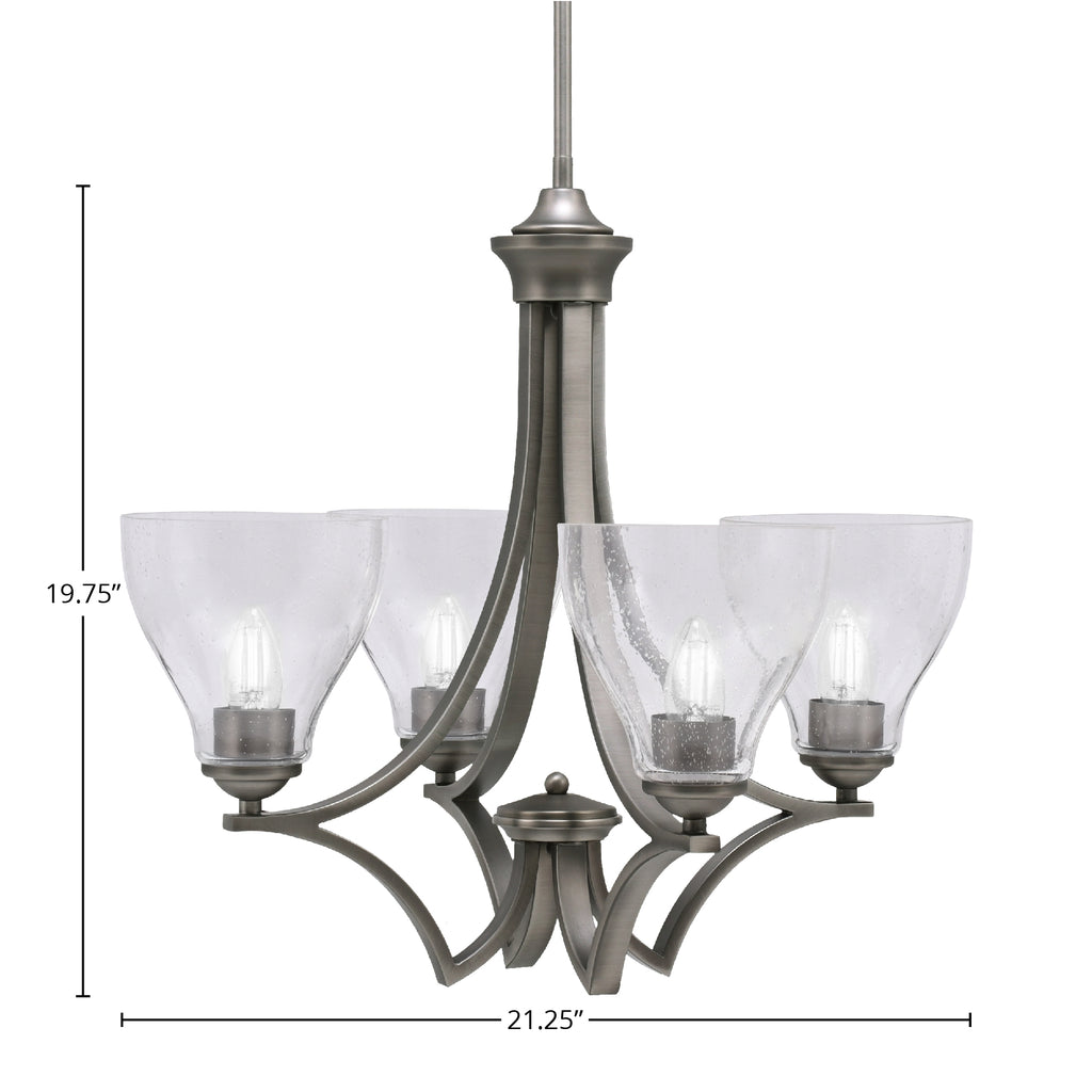 Zilo Four Light Chandelier in Graphite with 6.25" Clear Bubble Shade