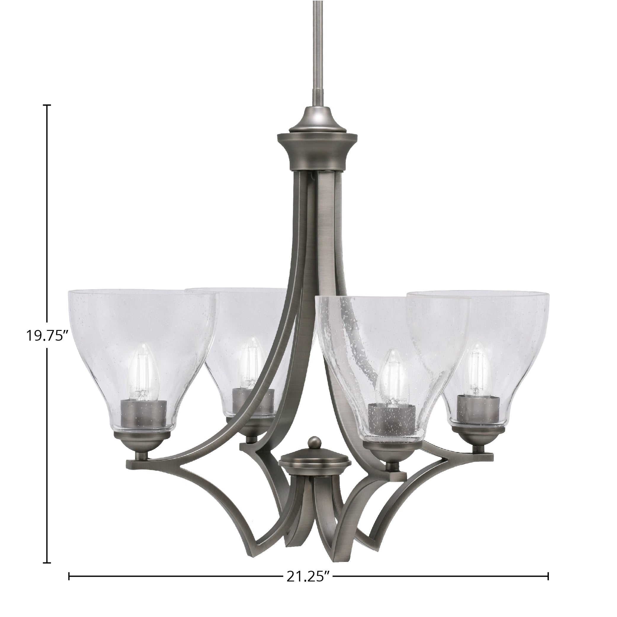 Zilo Four Light Chandelier in Graphite with 6.25" Clear Bubble Shade